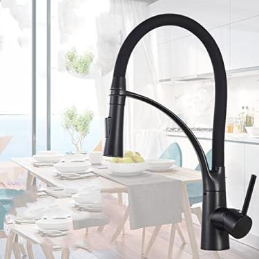 Imagem de Torneira de pia de cozinha led preto giratório pull down torneira de pia de cozinha montada deck de banheiro montado misturador de água quente e fria, preto fosco, China