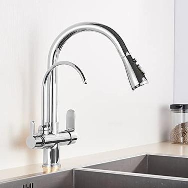 Imagem de Guindaste filtrado preto fosco para cozinha pull out spray 360 rotação torneira filtro de água três vias torneira misturador de cozinha, tipo a, cromo, china