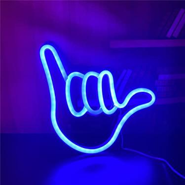 Imagem de QiaoFei Luzes de letreiro neon em formato de mão para pendurar luz neon decorativa USB ou operada por bateria para casa, quarto, bar, restaurante, Natal, festa de aniversário, presente de arte de LED,