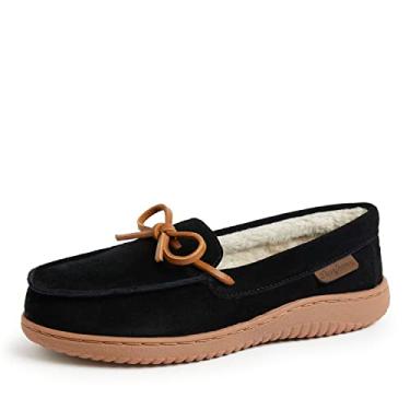 Imagem de Dearfoams Mocassim feminino Wilmington Energy Return confortável para uso interno/externo de espuma viscoelástica com gravata, Camurça preta, Small