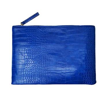 Imagem de NIGEDU Bolsa clutch feminina de couro PU de grão de crocodilo, Azul, 30cm x 20cm x 1cm