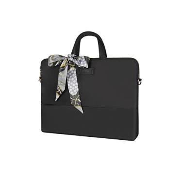 Imagem de Bolsas para Notebook Feminino Bolsa de Ombro Maletas Decorado com Tela de Seda Preto 15,6"