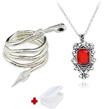Imagem de YouU Conjunto de 2 peças de pulseira e colar de serpente de serpente elétrica da cidade dos ossos Isabelle Lightwood com caixa de armazenamento, liga de aço, Metal, metal
