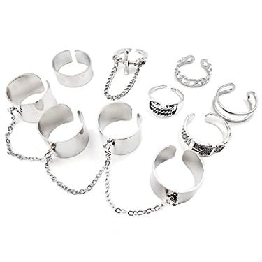 Imagem de INENIMARTJ Conjunto de anéis de dedo vintage punk para mulheres e homens, novidade gótica cinto aberto anéis empilháveis prata com junta média