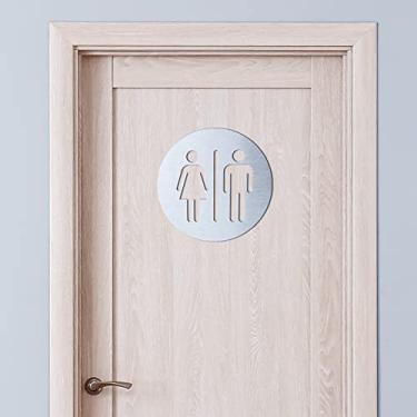 Imagem de Placa de banheiro unissex de metal para homens e mulheres 7,87 x 7,87 polegadas placas de porta de banheiro decoração para escritórios negócios restaurantes casa banheiro decoração de parede adesivo com suporte