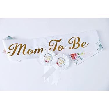 Imagem de HAPPYLAND Decorações de chá de bebê Mommy to be faixa floral e folha de flandres distintivo mamãe para ser e papai para ser bebê