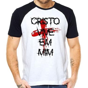 Imagem de Camiseta cristo vive em mim evangelico catolico igreja camis Cor:Preto com Branco;Tamanho:M