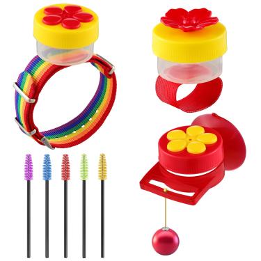 Imagem de Conjunto de 3 alimentadores de mão para beija-flor, alimentadores de mão para beija-flor, alimentadores de mão com ventosa, com poleiros, alimentador de anel de beija-flor com 12 escovas de limpeza para ambientes externos