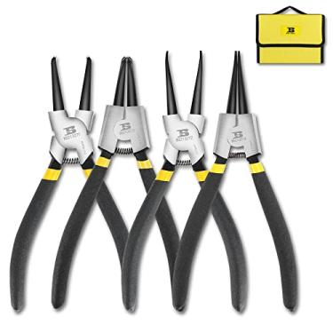 Imagem de B BOSI TOOLS Conjunto de alicates de anel de pressão de 4 peças, kit de alicates internos/externos de 17,8 cm, alicate de aço Cr-V reto/curvado, com bolsa