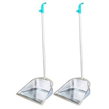 Imagem de Pá de lixo vertical com 2 unidades, tamanho grande 85 x 27 x 26 cm, pá de lixo resistente de aço inoxidável com cabo longo, pá de lixo em pé acessórios de varrer domésticos para garagem interna ao ar livre e cozinha de quintal