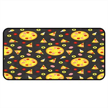 Imagem de Vijiuko Tapetes de cozinha Havaí frutas fatias de pizza preto área de cozinha tapetes e tapetes antiderrapante tapete de cozinha tapete lavável para chão de cozinha casa escritório pia lavanderia interior exterior 101,6 x 50,8 cm