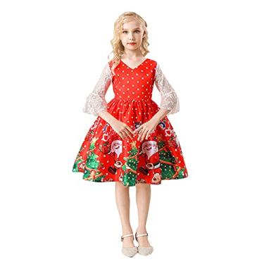 Imagem de Roupas de sessão de fotos de família de outono fantasia de Natal vestido de princesa criança dança festa infantil meninas (vermelho, 5-6 anos)