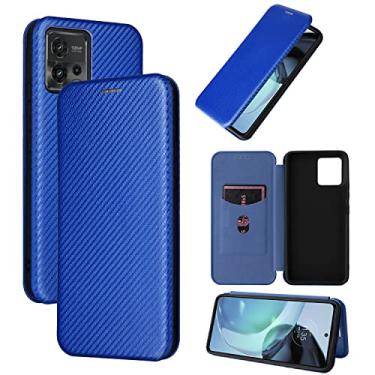 Imagem de Capas de telefone de fibra de carbono de luxo compatíveis com Motorola Moto G72 G 72 4G capa de couro porta-cartões de visita clipe de carteira capa de telefone à prova de choque (azul, Moto G72 4G)