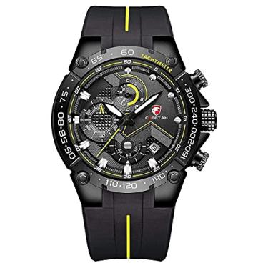 Imagem de CHEETAH Relógio masculino com cronógrafo, à prova d'água, estilo militar, tático, quartzo, esportivo, com pulseira de borracha, Amarelo, Cronógrafo, movimento de quartzo
