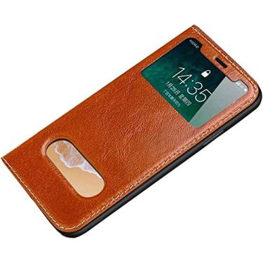 Imagem de TEYSHA Capa de celular carteira de couro, para iPhone Apple Xs/Xr/Xs Max capa flip magnética com recurso de suporte, janela transparente (cor: marrom, tamanho: 5,8 polegadas)