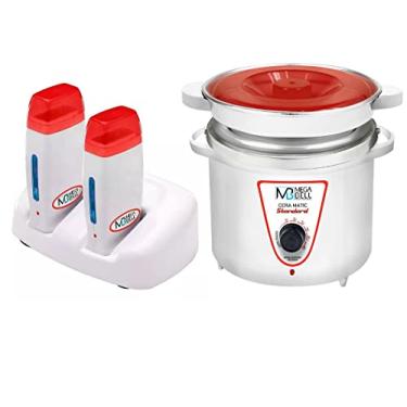 Imagem de Termocera Panela Depilação 900g c/Refil + Base Dupla c/ 2 Rollon Branco com Vermelho Mega Bell