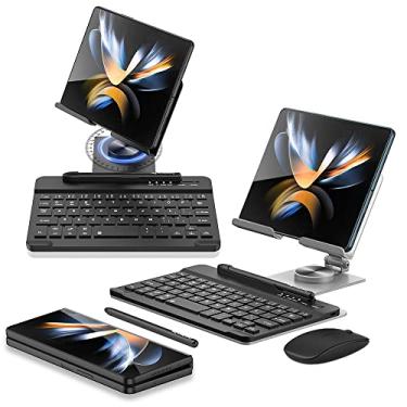 Imagem de SHIEID Suporte Galaxy Z Fold 4, suporte para tablet POS com rotação de 360°, zíper para fora, conjunto de design dobrável integrado [suporte dobrável/teclado/mouse/caneta capacitora] suporte para Galaxy Z Fold5/Fold4/Fold3, prata