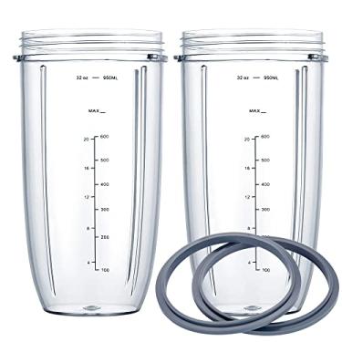 Imagem de Copos de substituição para liquidificador Nutribulle, copos de balança de medição de 946 ml, 2 juntas de borracha, compatível com liquidificadores NutriBullet 600W e 900W (4 peças)