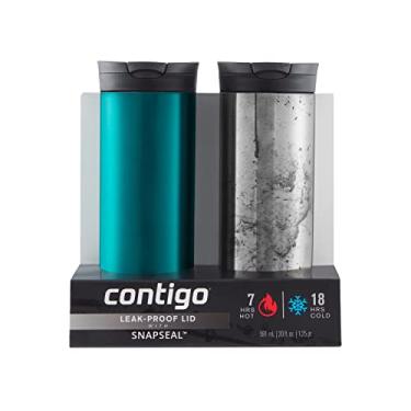 Imagem de Contigo SNAPSEAL Caneca de viagem isolada de aço inoxidável pacote com 2, 590 ml, espirulina e concreto polido