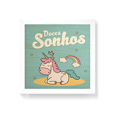 Imagem de Arte Maníacos Quadro decorativo com moldura caixa branca em Madeira - Unicórinio Doces Sonhos - 30x30cm