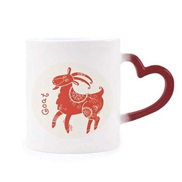 Imagem de Year Of Sheep Animal China Zodíaco Vermelho Caneca Sensível ao Calor Vermelho Mudança de Cor Caneca Grés