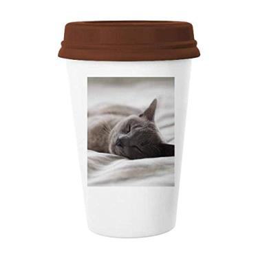 Imagem de Caneca de foto de gato cinza fofa, caneca de copo de cerâmica para copo de café
