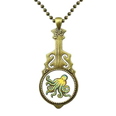 Imagem de DIYthinker Colar com estampa de desenho animado da vida marinha polvo joia de guitarra antiga pingente de música