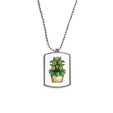 Imagem de DIYthinker Colar com pingente de identificação de cachorro em aço inoxidável com margaridas em vaso