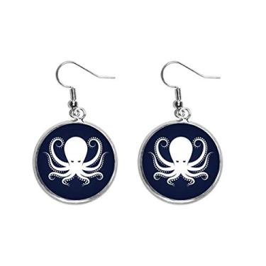 Imagem de Brinco feminino Octopus Marine Life preto branco padrão orelha pendente prata gota joia