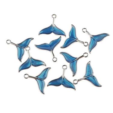 Imagem de Bonarty Pingente feminino de cauda de sereia esmaltado, 10 peças, para colar faça você mesmo, pulseira de corrente de clavícula - banhado a prata