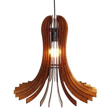 Imagem de PENDENTE MADEIRA WOOD FLOWER 41CM BASE E FIO PRETO 1E27