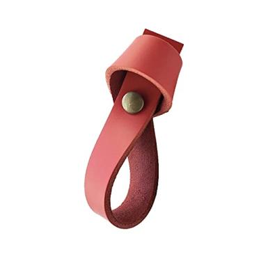 Imagem de Puxador Nó Parafuso - Couro Legítimo Vermelho - Parafuso Ouro Velho