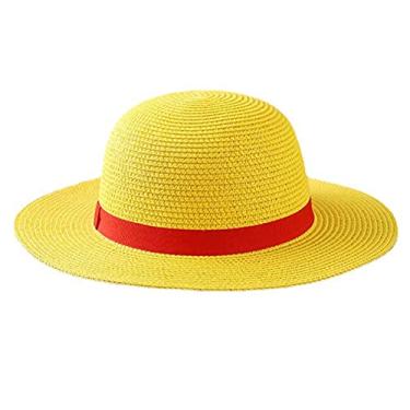 Imagem de Kedejin Chapéu de palha Luffy de 30 cm, chapéu de palha multifuncional de personagem de desenho animado de anime com protetor solar chapéu de palha acessórios para cosplay chapéu de sol de verão para adultos amarelo