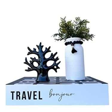 Imagem de Decoração 3 peças livro caixa, vaso branco e enfeite árvore