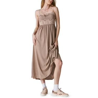 Imagem de Lucky Brand Vestido midi feminino de renda com botões frontais, Fawn, G