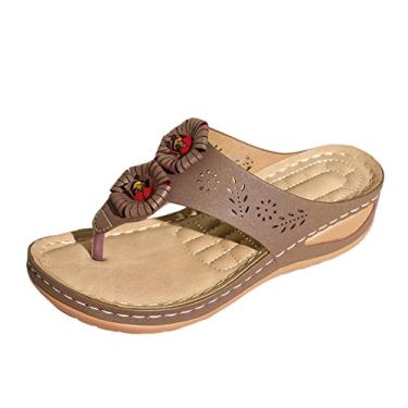 Imagem de Sandálias femininas com estampa de leopardo, sapatos femininos, plataforma anabela, sandálias casuais, sapatos de praia, chinelos, Bronze, 8.5