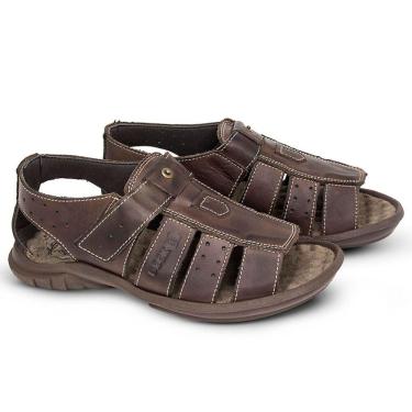 Imagem de Sandália Papete Masculina de Couro Marrom 980