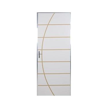 Imagem de Kit Porta de Madeira Decorada 212x65cm com Batente de Alumínio 3,6cm Neblina Mgm Branco