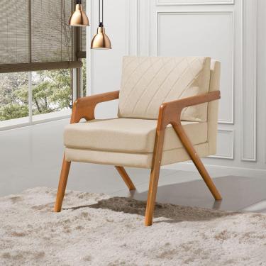 Imagem de Poltrona Mona Luxo Onix Madeira Maciça Tecido Linho Bege Web Holz
