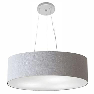 Imagem de Lustre Pendente Cilíndrico Cúpula Tecido 70x15 cm, Vivare Iluminação, Pendente4193 CZ, Cinza, Grande