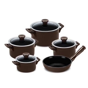 Imagem de Jogo De Panelas Em Cerâmica Indução Clear Com 5 Peças Ceraflame Chocolate