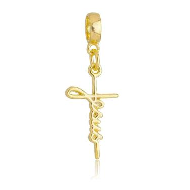 Imagem de Pingente Berloque Jesus Cristo Cruz Pandora Banhado a Ouro 18k - Premium