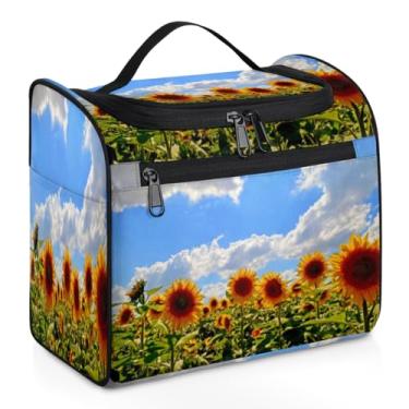 Imagem de Bolsa de cosméticos de verão com girassol bolsa cosmética portátil girassol grande capacidade bolsa de cosméticos feminina bolsa de cosméticos de viagem organizador de cosméticos à