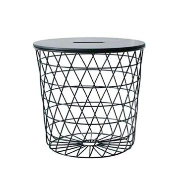 Imagem de Mesa lateral moderna multifuncional redonda mesa de centro criativa sala de estar para casa cesta de armazenamento de moda - mesa de centro branca e preta para sala de estar (cor: preto)