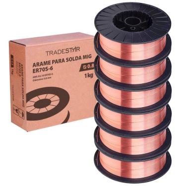 Imagem de Kit 6 Rolos Arame Para Solda Mig Com Gás 0,8 mm 1Kg Er70s-7