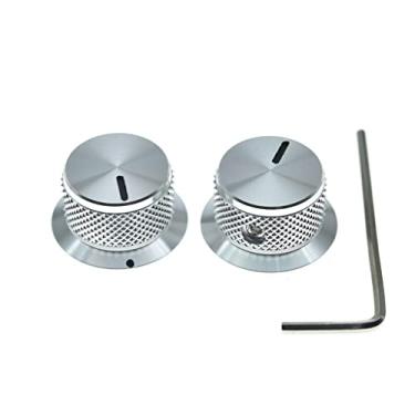 Imagem de Conjunto com 2 botões de potenciômetro de alumínio estilo parafuso de 1/4" puxadores universais de cartola de sino de controle de tom de volume para guitarra/baixo/amps/pré-amplificadores prata
