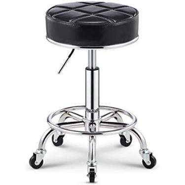 Imagem de Cadeira Redonda De Couro PU Com Altura Ajustável Para Loja, Giratória, Desenho, Trabalho, SPA, Salão Médico, Bancos Com Rodas, Cadeira De Escritório Preta,Preto,Serene16