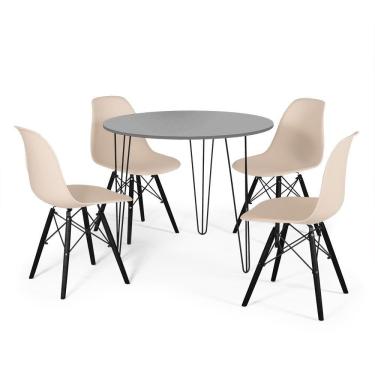 Imagem de Conjunto Mesa de Jantar Redonda Hairpin 90cm Volpi com 3 Pés + 4 Cadeiras Eames Eiffel Base Preta - Nude