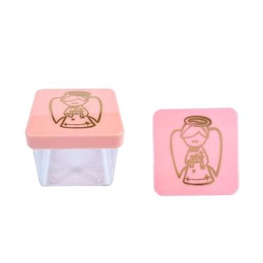 Imagem de 24 Caixinhas Acrílica 4x4cm Tampa Presente Gravura Anjo Dourado para Mimos Batizado Lembrancinhas Nascimento Anjinho Natal Maternidade (Rosa)