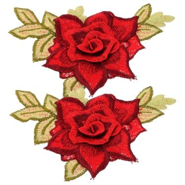 Imagem de NUOBESTY 1 Par Remendo de pano bordado aplique floral aplique de costura patch de jeans remendos de tecido para roupas flores de tecido fragmento Rosa vermelha pétalas as flores distintivo